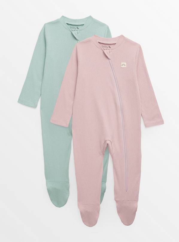 Light Blue & Pink Ribbed Sleepsuits 2 Pack  Up to 1 mth